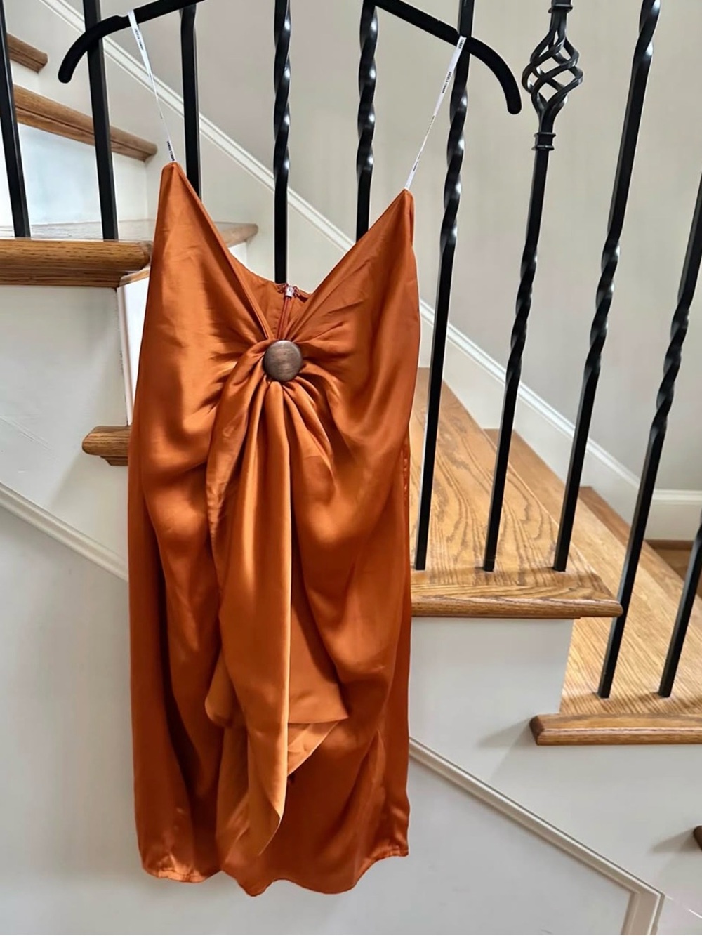 Andrea Iyamah Orange Satin Knot-Front Crop Top - Picture 3 of 8